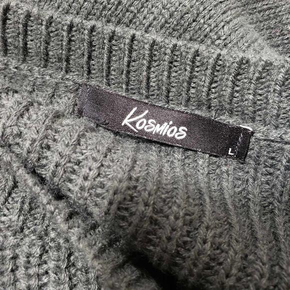 Kosmios size Large Dark Gray Open Shoulder Tunic Acrylic Open Knit Top - Picture 5 of 8
